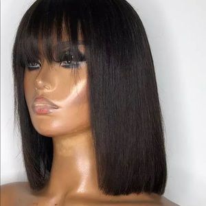Straight Bob Brazilian Human Hair Wigs With Bang Full Machine Made Wig 10inch